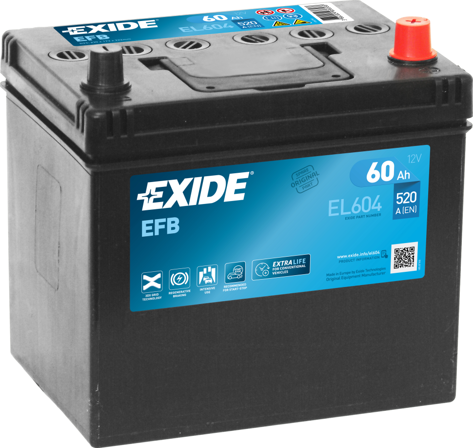 EXIDE Start-Stop EFB EL604 60Ач R+ EN520A 230x173x222 B00 фото 1 — Трамонтан