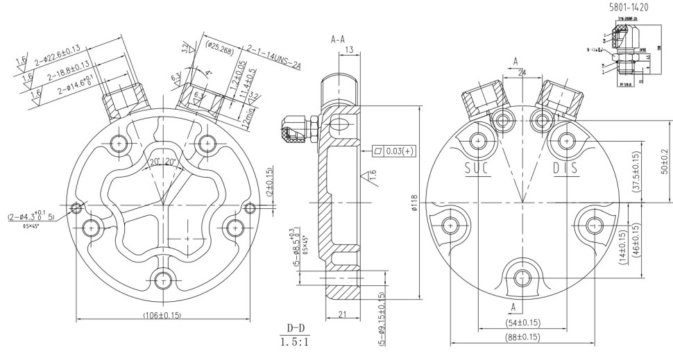 Крышка компрессора вертикальная 5H11/5H14 (2x1” 14 UNF) с заправочными портами фото 1 — Трамонтан